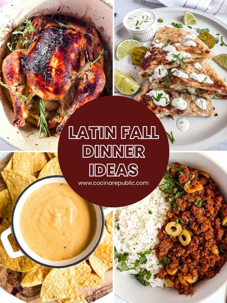 overhead view of LATIN FALL recipes on plates