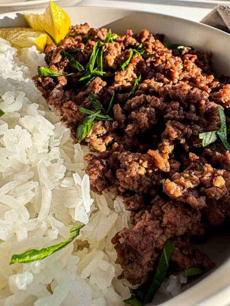 Side view of Ground Beef with Lemon and Parsley (Low Histamine-Friendly) in a bowl
