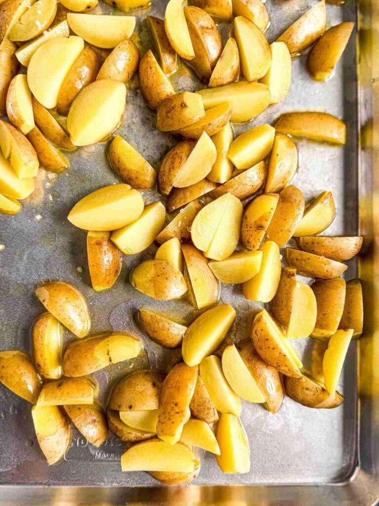Crispy Potatoes on a baking sheet