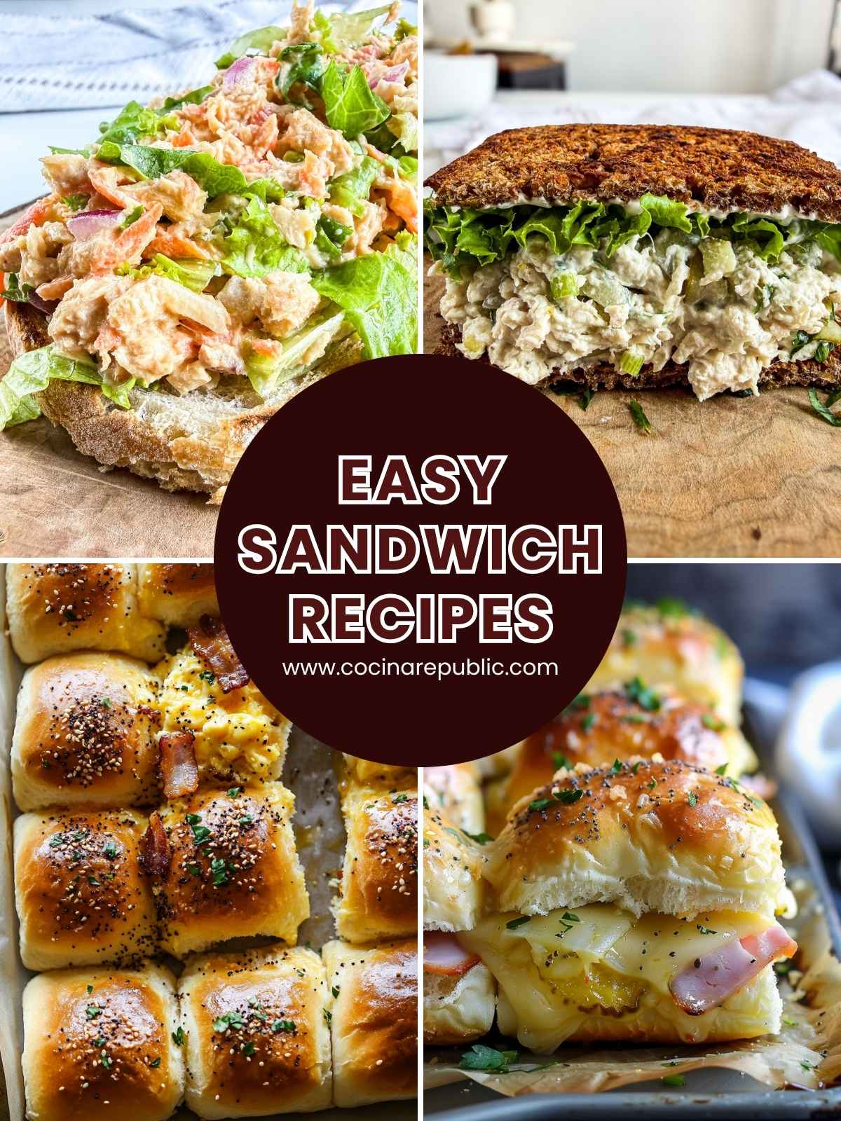 Easy sandwich recipes including tuna salad, and pull-apart sliders
