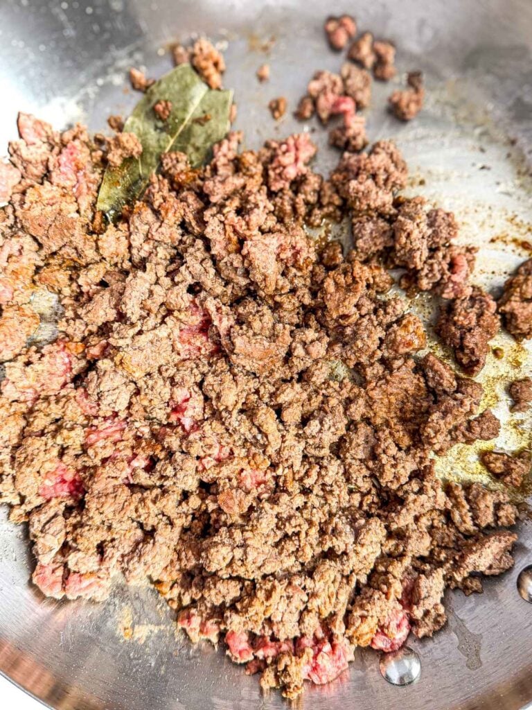 overhead view of Seasoned Ground Beef For Tacos in a pan