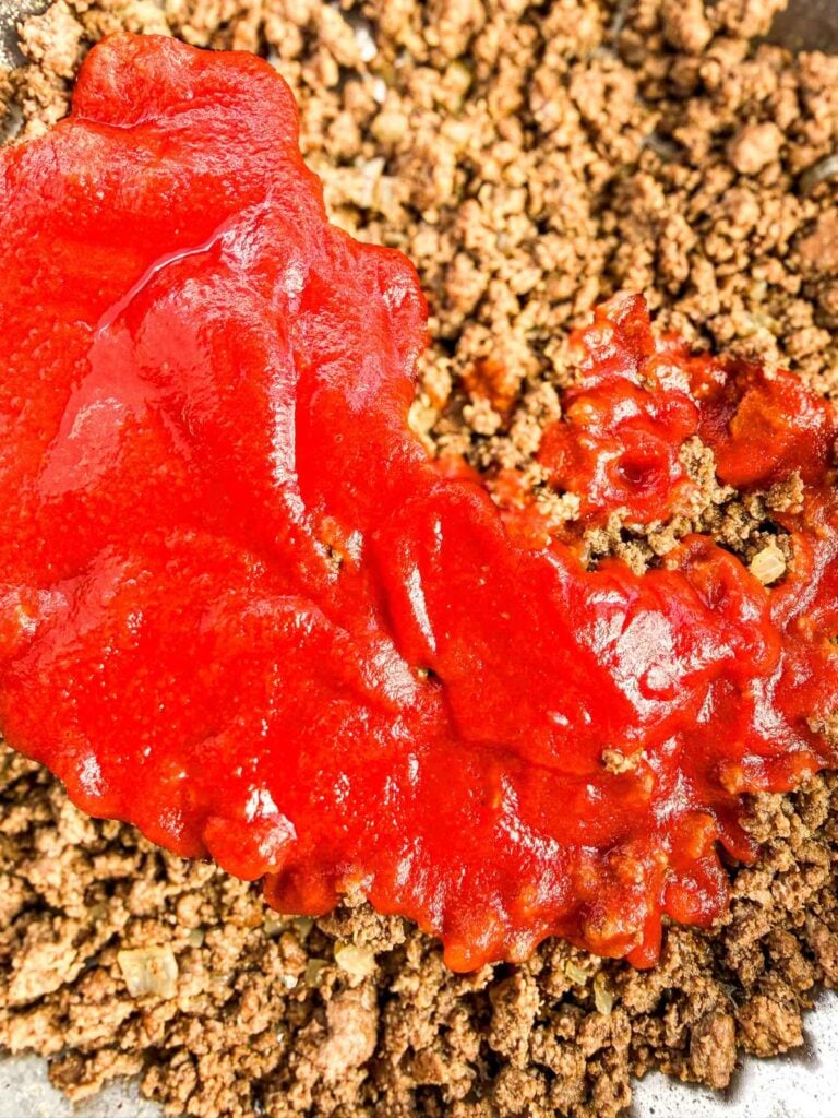 overhead view of cooking seasoned ground beef