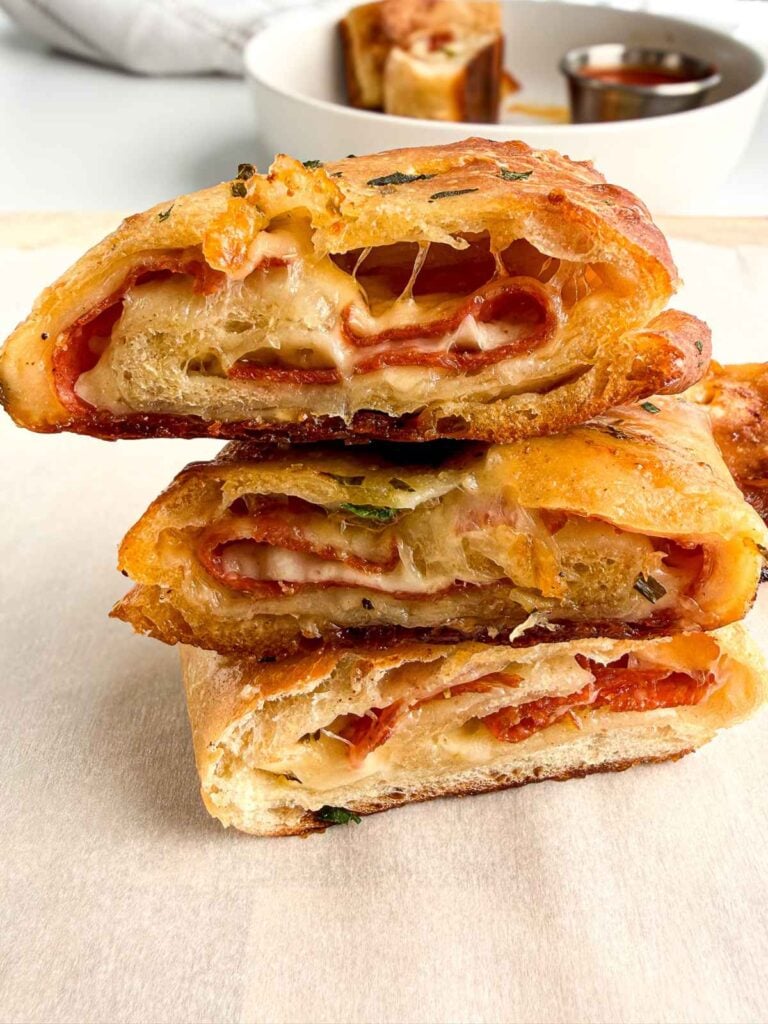 stacked cheezy pepperoni stromboli 